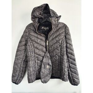Michael Kors Puffer Jacket Coat Small Leopard Packable Down Chevron Quilted Zip